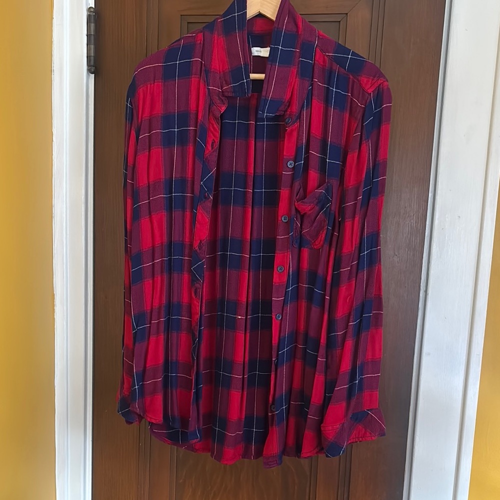 Red and Blue Plaid Button-Up Shirt